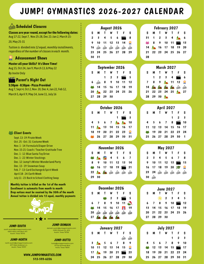 ATX Client Calendar, 2026 - 2027