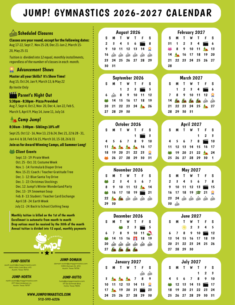 Hutto Client Calendar, 2026 - 2027